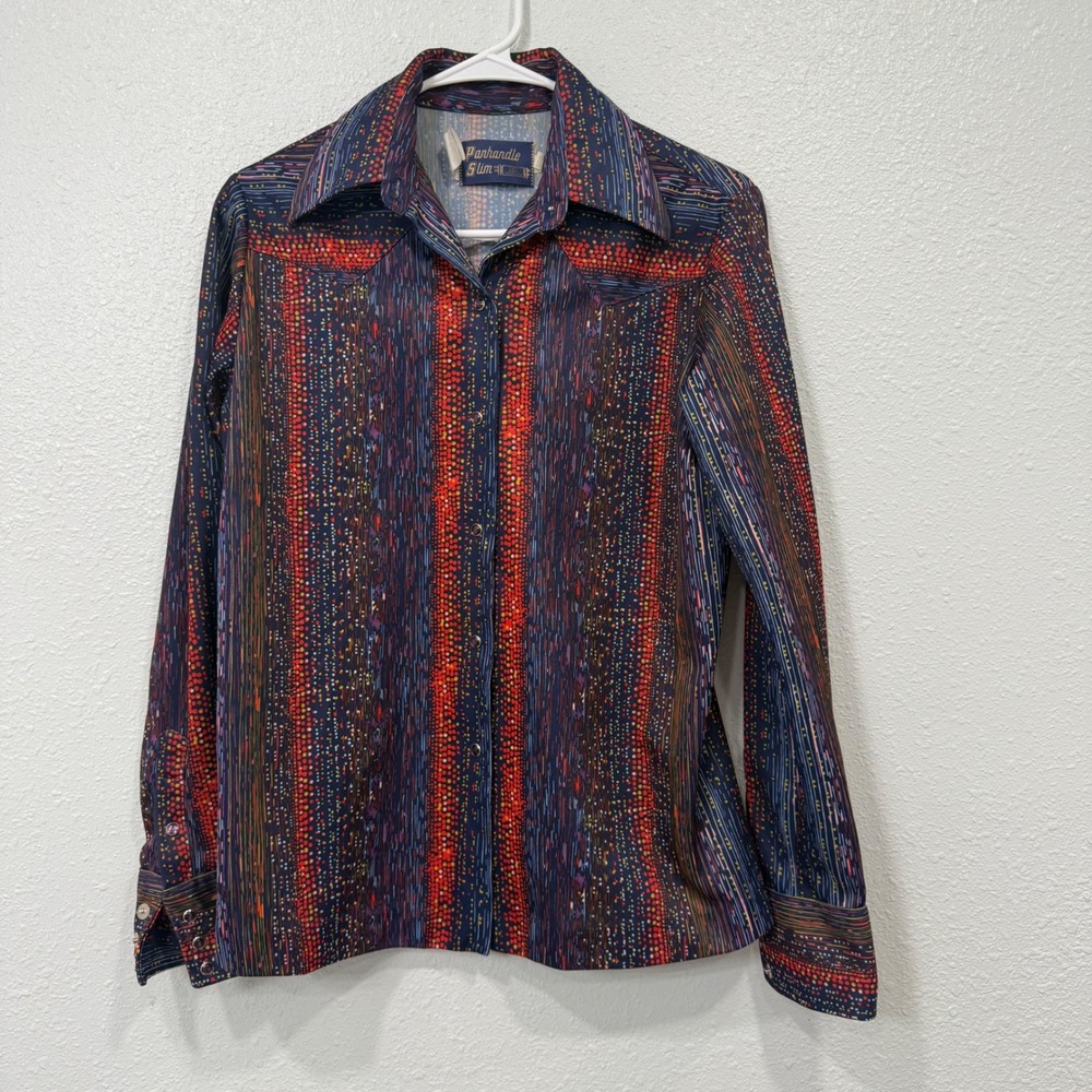 Vintage Panhandle Slim Western Pearl Snap Shirt Psychedelic Disco USA 14/36